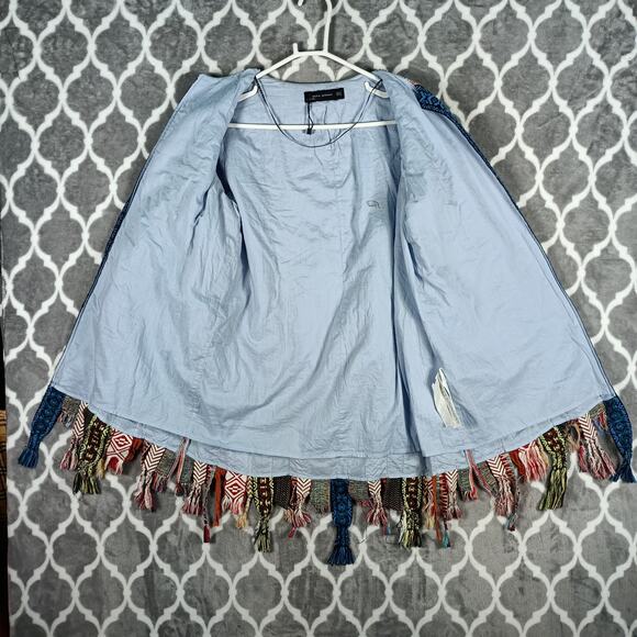 Zara Woman Open Front Jacket Medium Tribal Kimono Cardigan Fringe - Picture 2 of 13